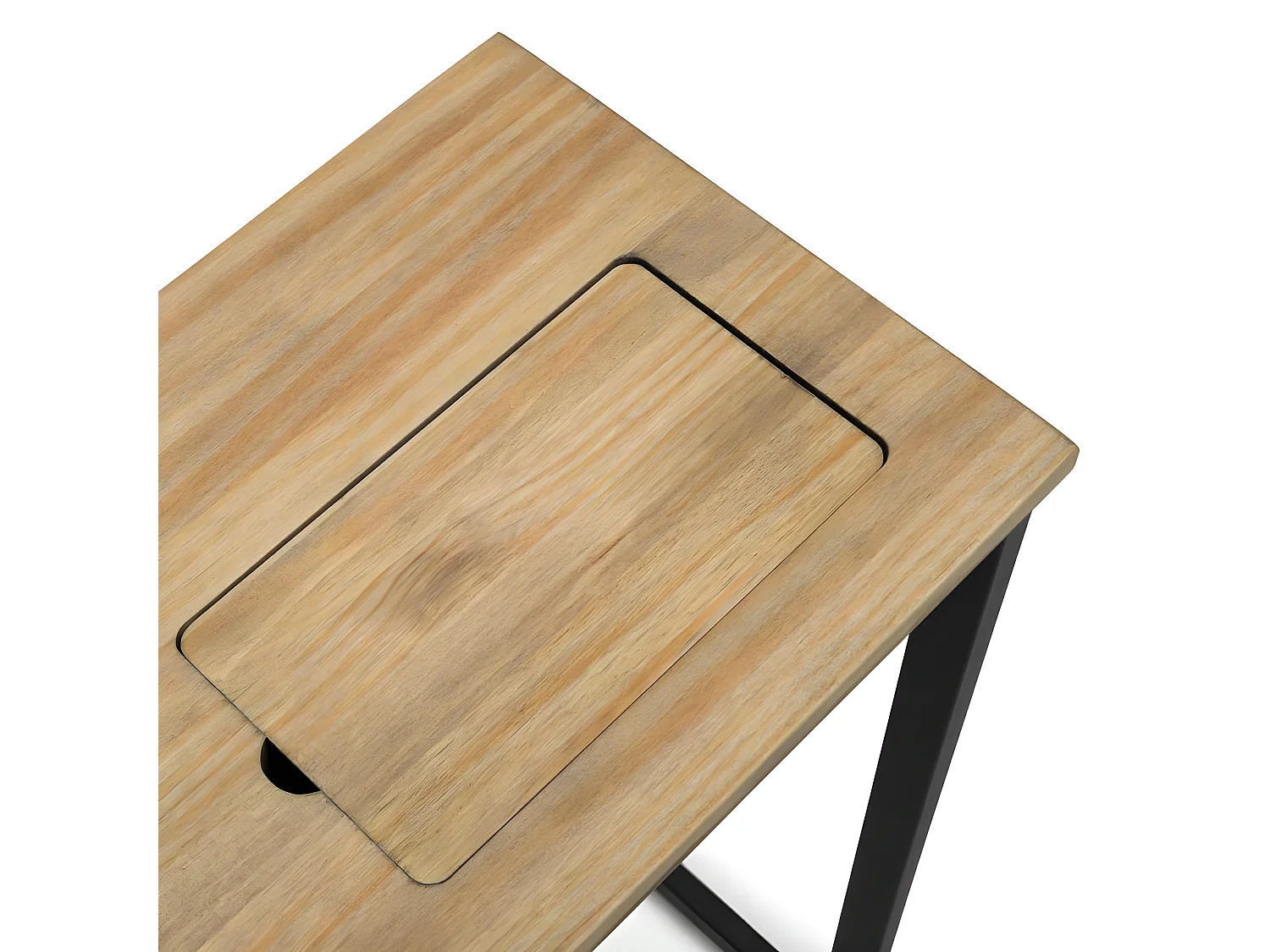 Consola Eco-Line com bandeja escondida en estilo industrial. 118X30x80cm. Estrutura em aço lacado preto.
