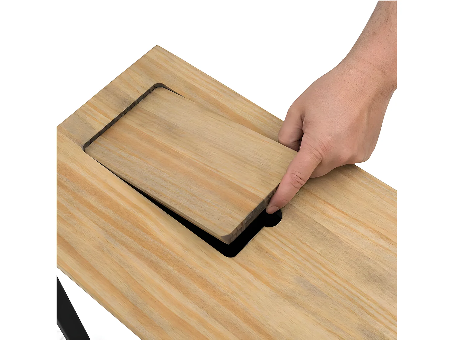 Consola Eco-Line com bandeja escondida en estilo industrial. 118X30x80cm. Estrutura em aço lacado preto.