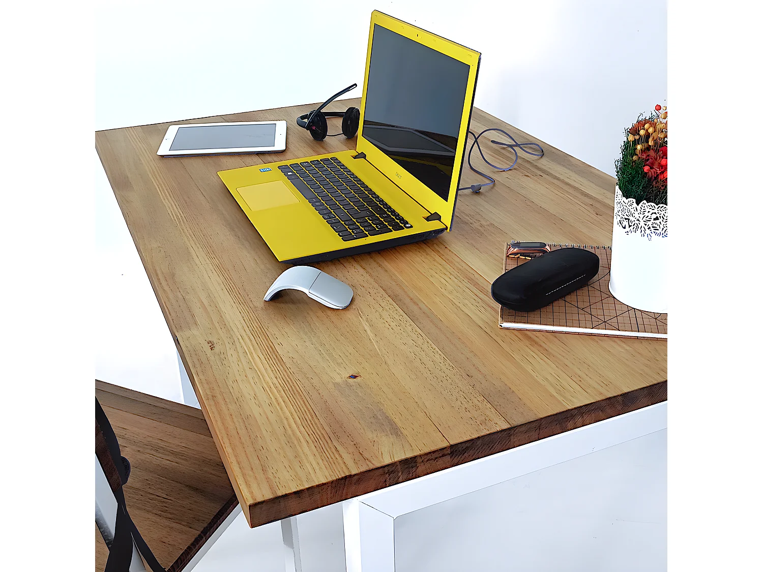 Table Salle a Manger iCub Strong ECO 80x120x73 cm Blanc Effect-Vintage