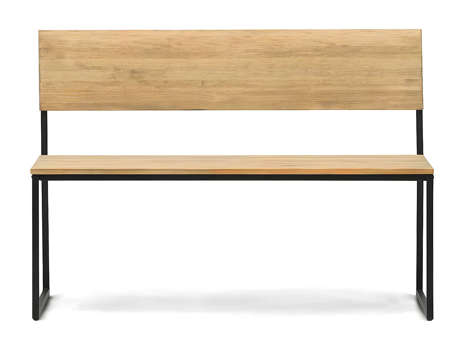 Banco Oxford ECO em estilo industrial com encosto em madeira maciça de pinho com acabamento envelhecido. Metal cor preto. 124x44x86 BOX FURNITURE