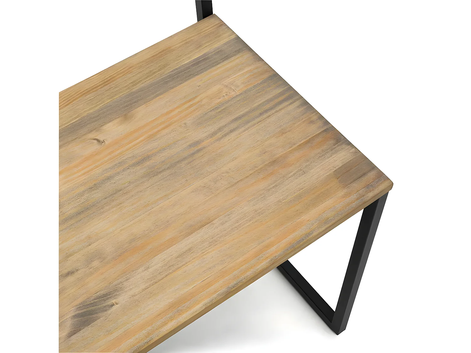 Banco Oxford ECO em estilo industrial com encosto em madeira maciça de pinho com acabamento envelhecido. Metal cor preto. 124x44x86 BOX FURNITURE