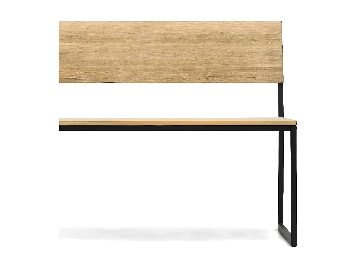 Banco Oxford ECO em estilo industrial com encosto em madeira maciça de pinho com acabamento envelhecido. Metal cor preto. 124x44x86 BOX FURNITURE