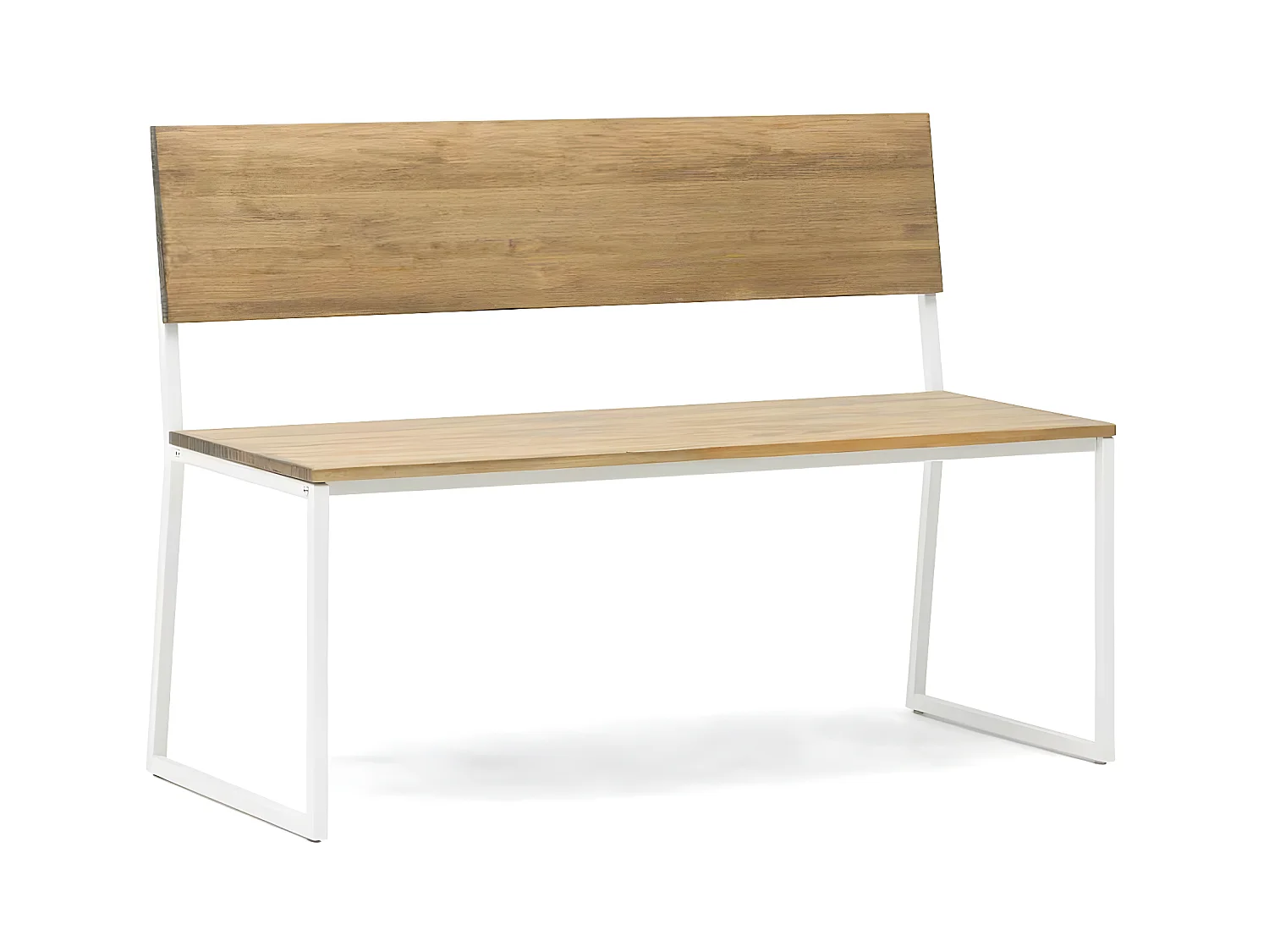 Banc Oxford ECO en  style industriel  avec dossier en bois de pin massif finition vieillie. Couleur métal blanc.  84  x 44  x 86 cm. BOX FURNITURE.