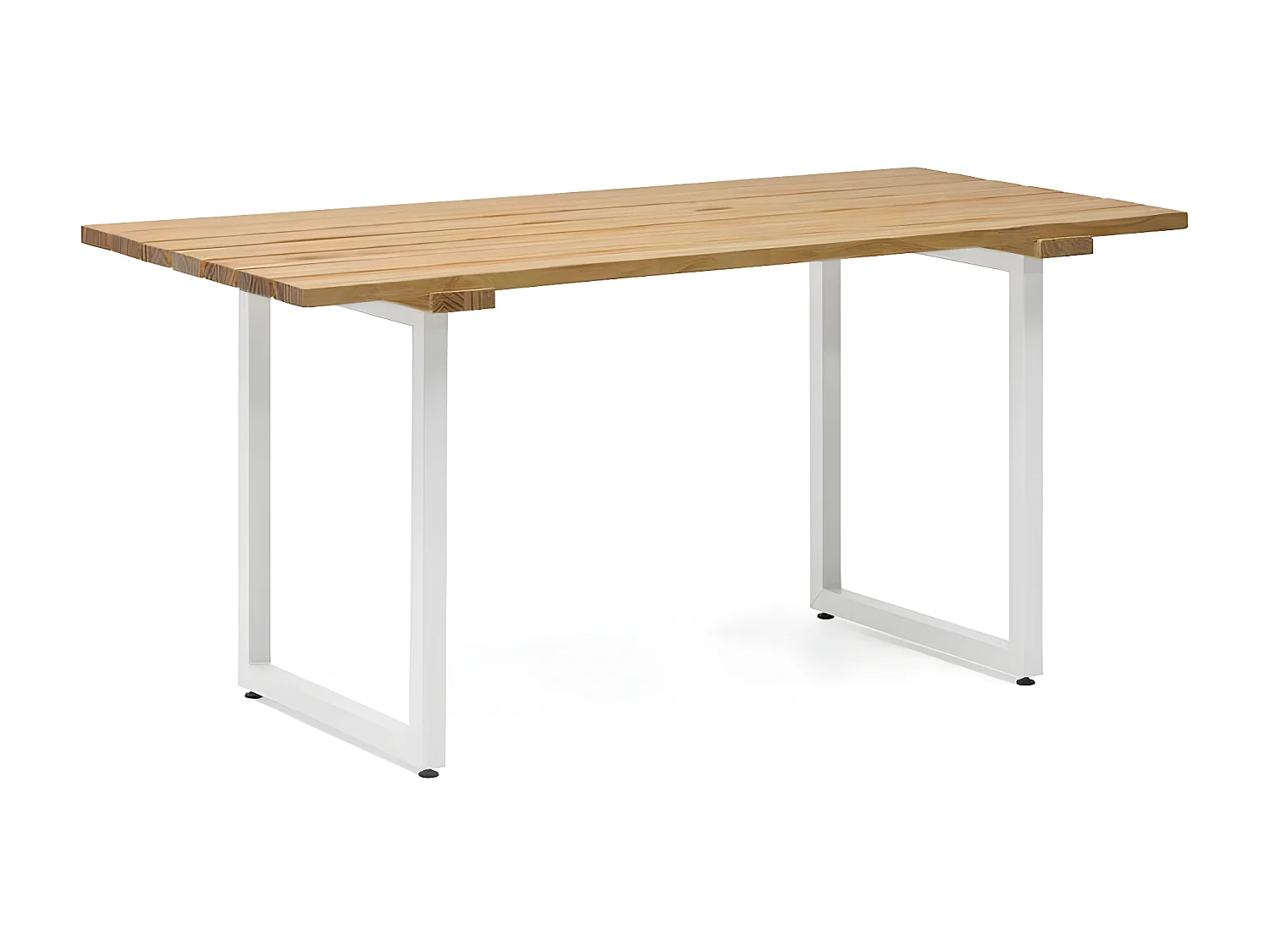 Table à baguettes Exeter Eco-Line, style scandinave. 160X78x75cm. Métal blanc, bois finition naturel. Structure en acier blanc. BOX FURNITURE.