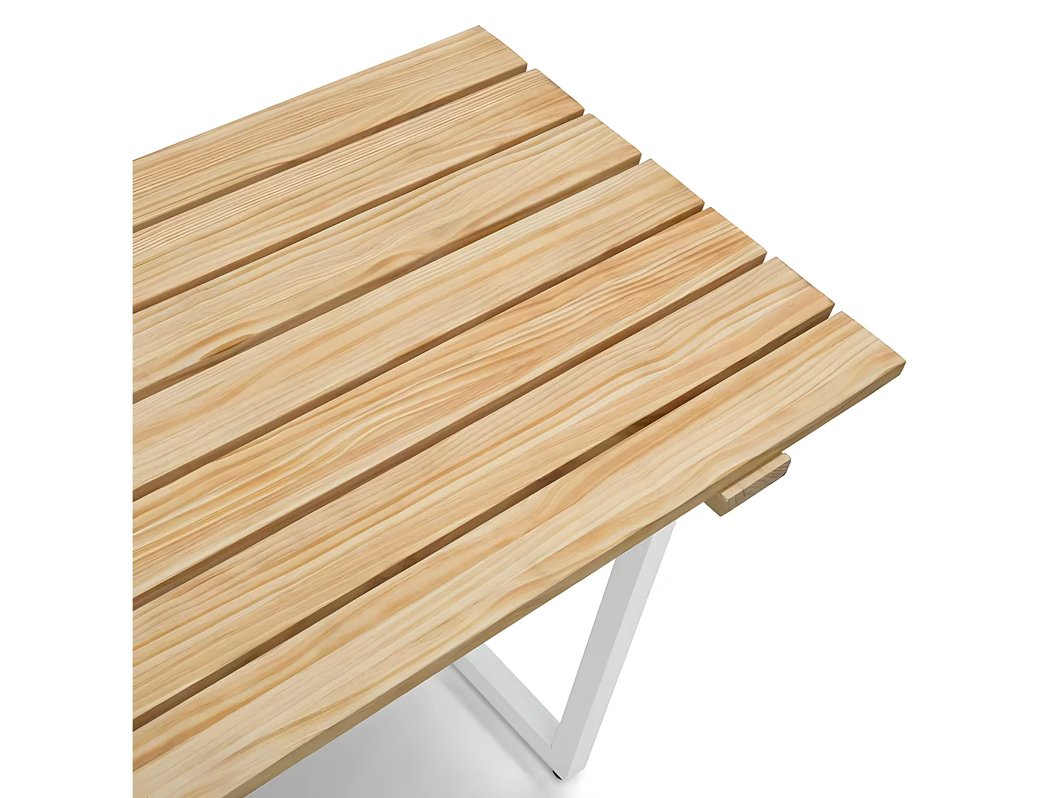 Table à baguettes Exeter Eco-Line, style scandinave. 160X78x75cm. Métal blanc, bois finition naturel. Structure en acier blanc. BOX FURNITURE.