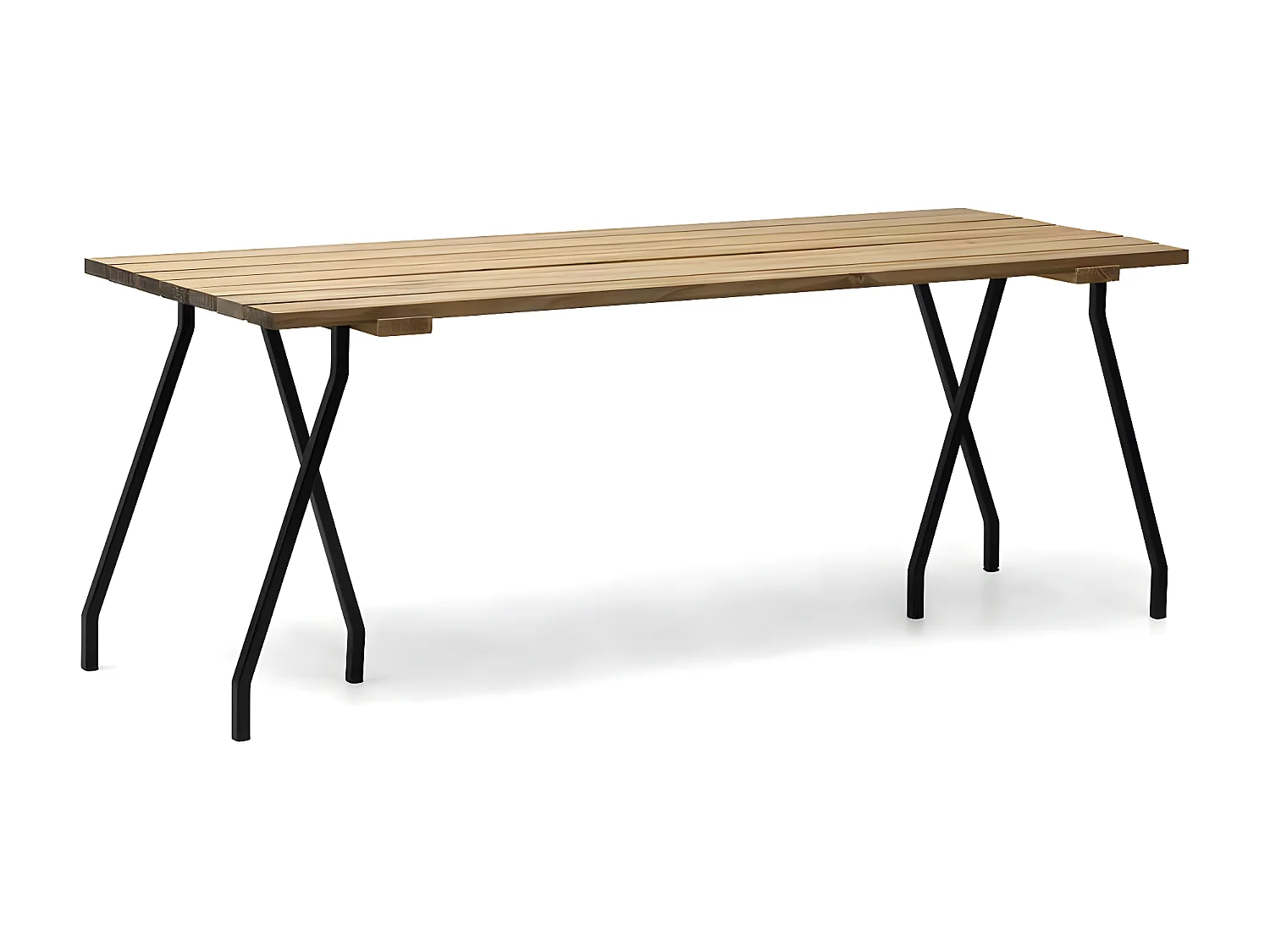 Table à baguettes Exeter Eco-Line, style industriel vintage. 160X80x75cm. Métal noir, bois finition vieillie. Structure tréteaux en acier noir. BOX FURNITURE.