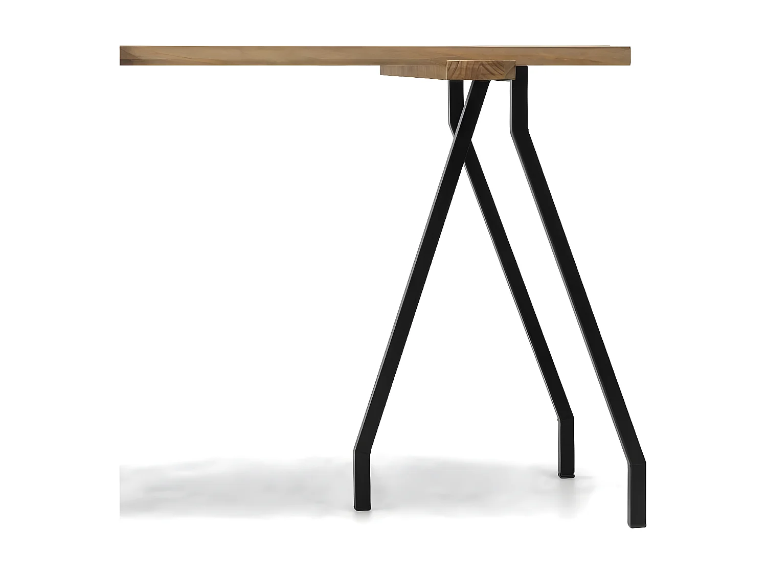 Table à baguettes Exeter Eco-Line, style industriel vintage. 160X80x75cm. Métal noir, bois finition vieillie. Structure tréteaux en acier noir. BOX FURNITURE.