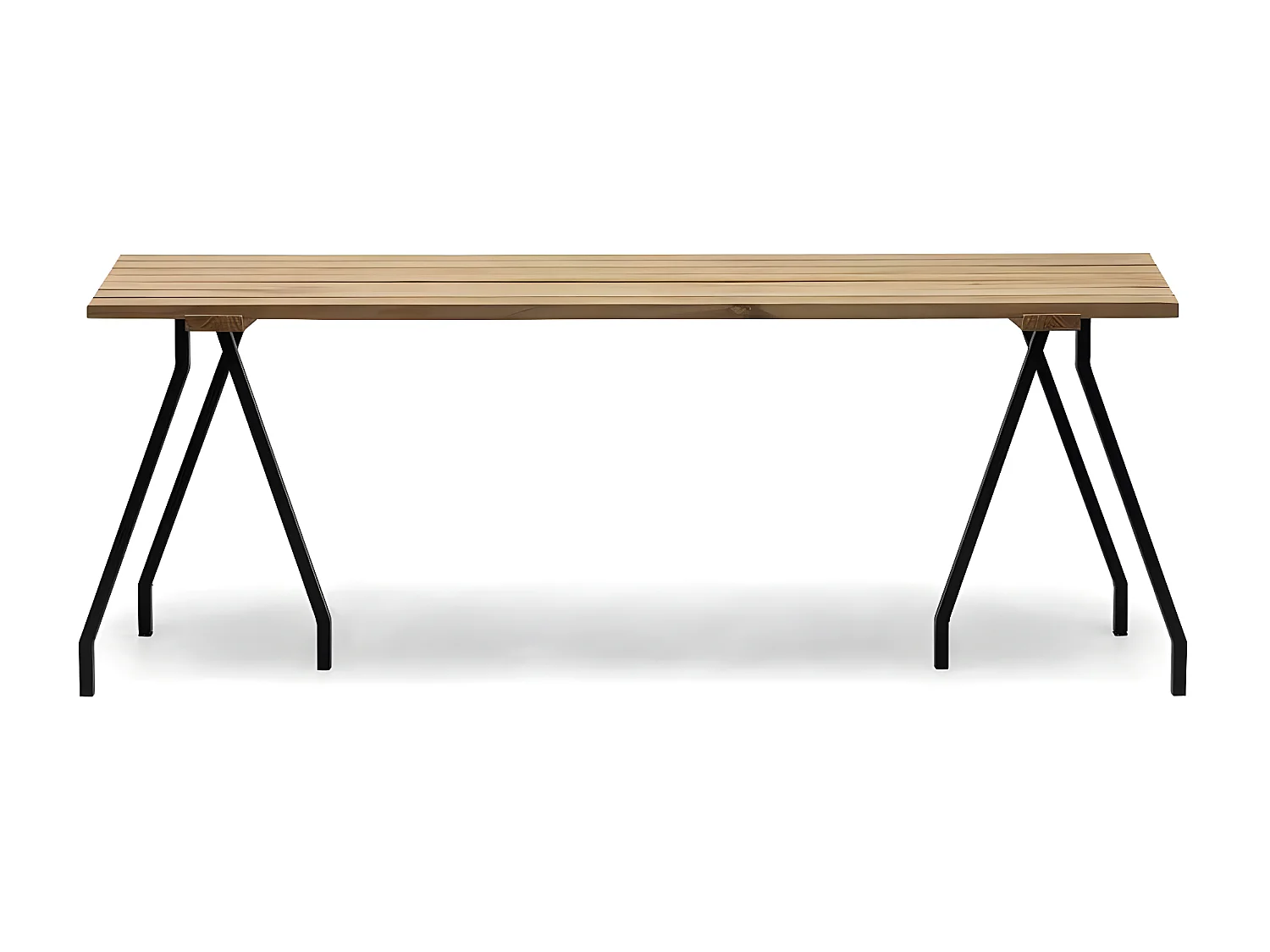 Table à baguettes Exeter Eco-Line, style industriel vintage. 160X80x75cm. Métal noir, bois finition vieillie. Structure tréteaux en acier noir. BOX FURNITURE.