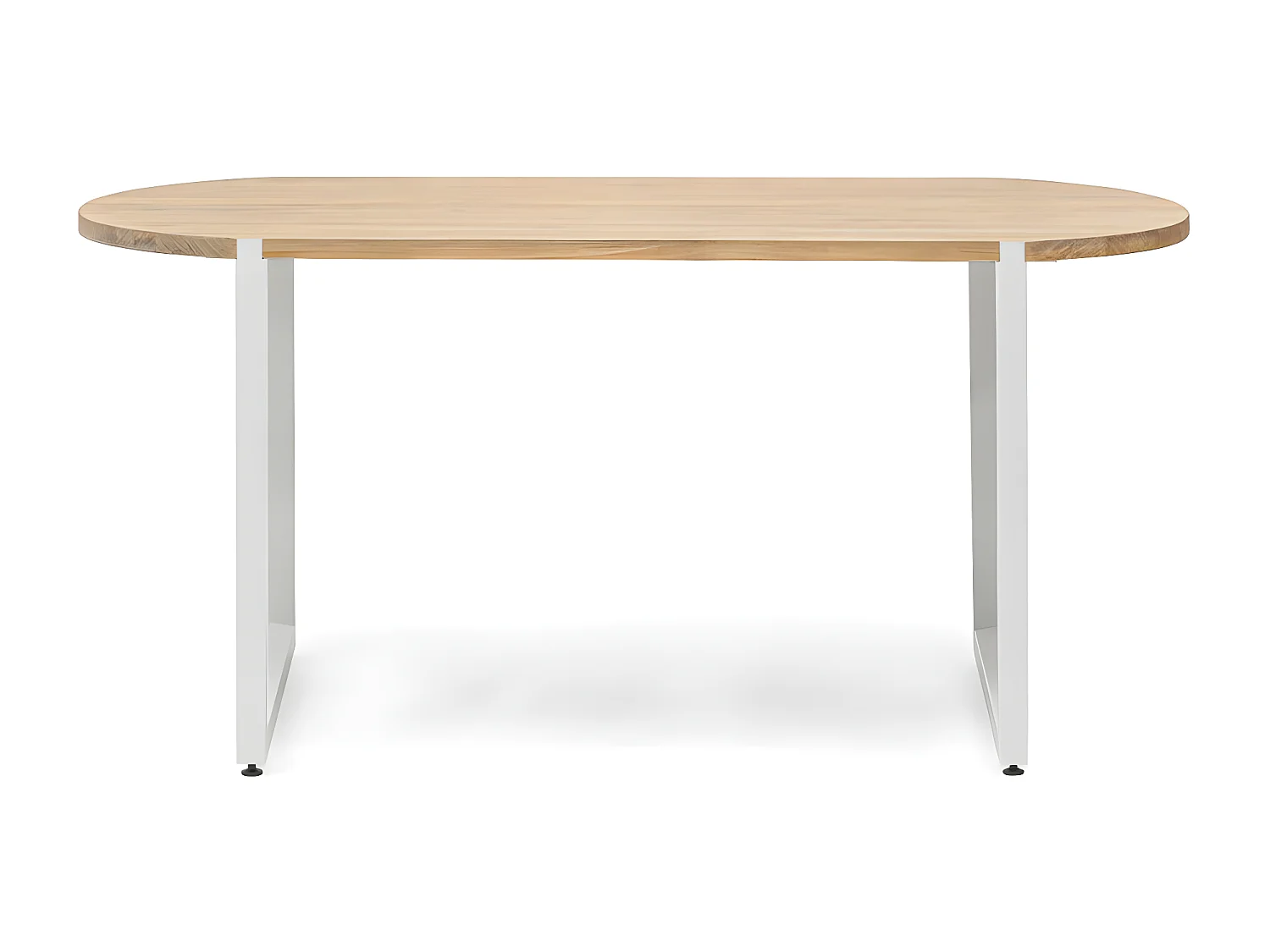 Table oval ULEY  pour  salle à manger en style scandinave. Longueur 160cm x Profondeur 80cm x hauteur de 75cm. Métal blanc, bois finition naturelle.