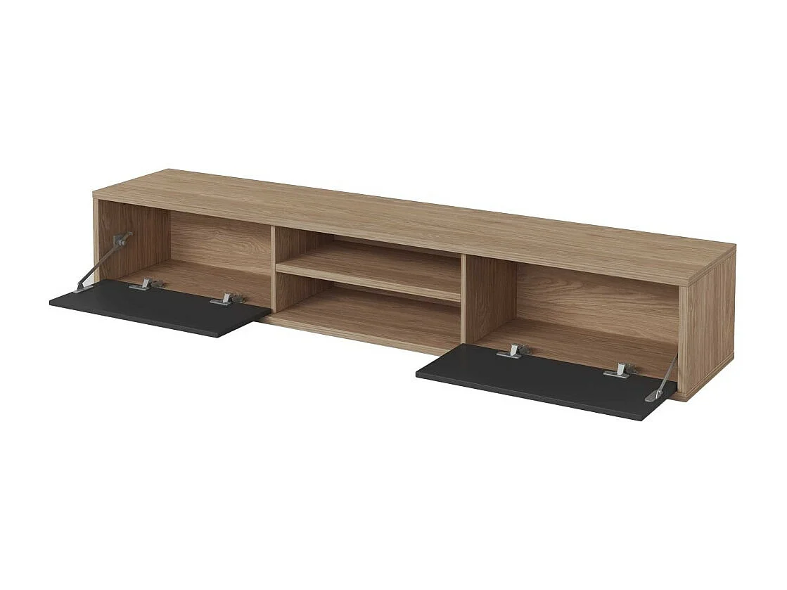 Meuble TV 180cm, 2 portes et 2 niches collection MAANUM. Couleur chêne clair et gris.