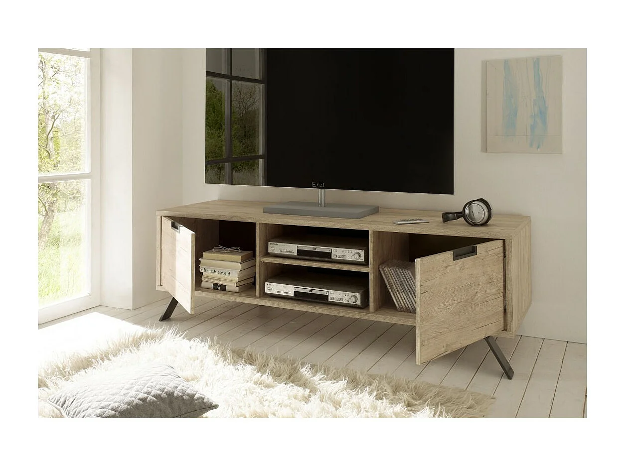 TV-meubel SHOW 156 cm - 2 deuren - Licht eiken - Modern en functioneel design