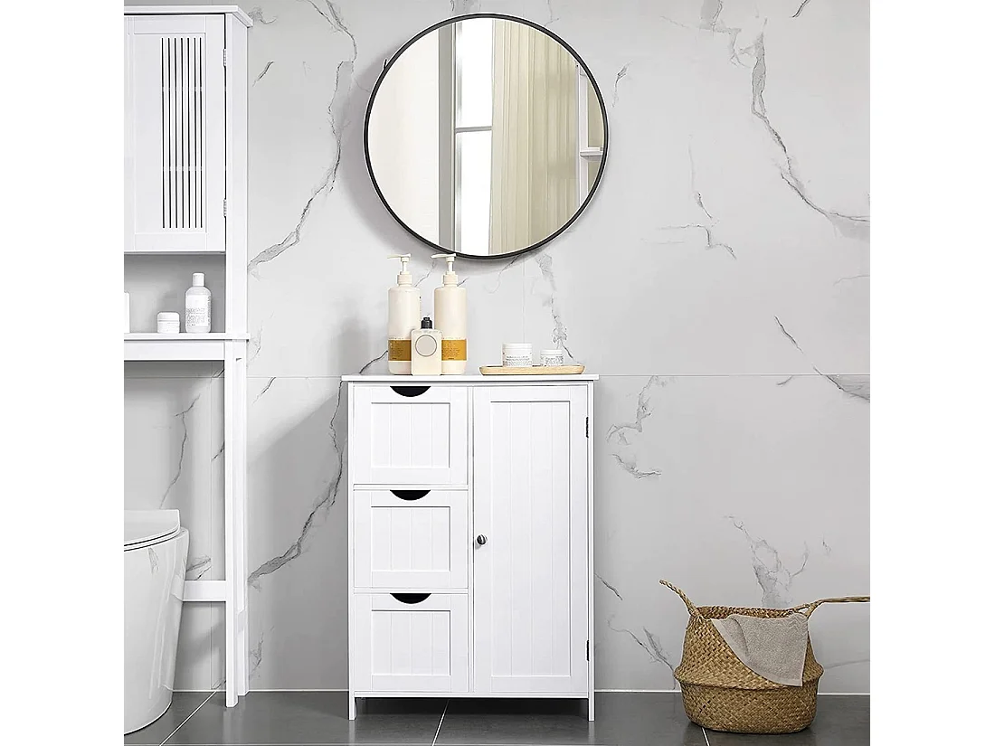 Meuble de rangement pour salle de bain trois tiroirs et une porte coloris blanc collection CLEAN