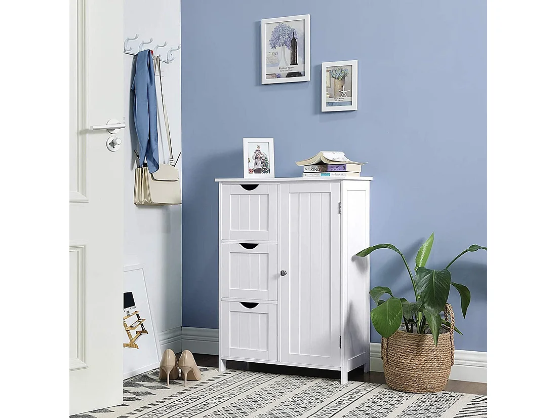 Meuble de rangement pour salle de bain trois tiroirs et une porte coloris blanc collection CLEAN