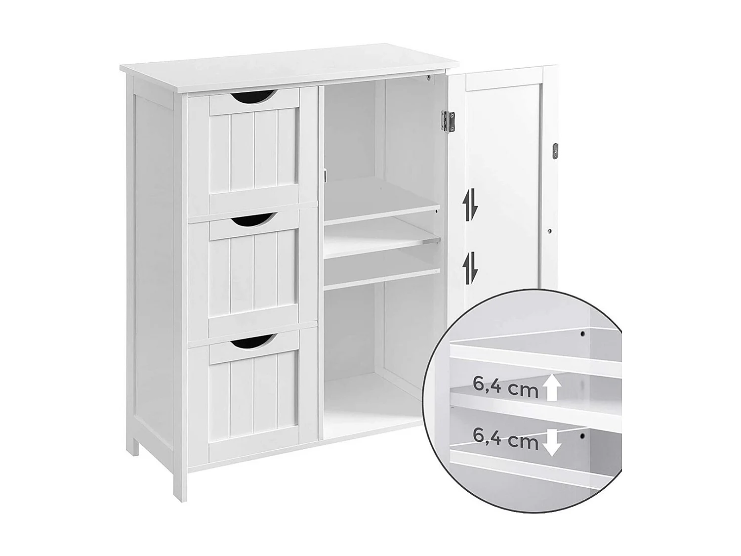 Meuble de rangement pour salle de bain trois tiroirs et une porte coloris blanc collection CLEAN