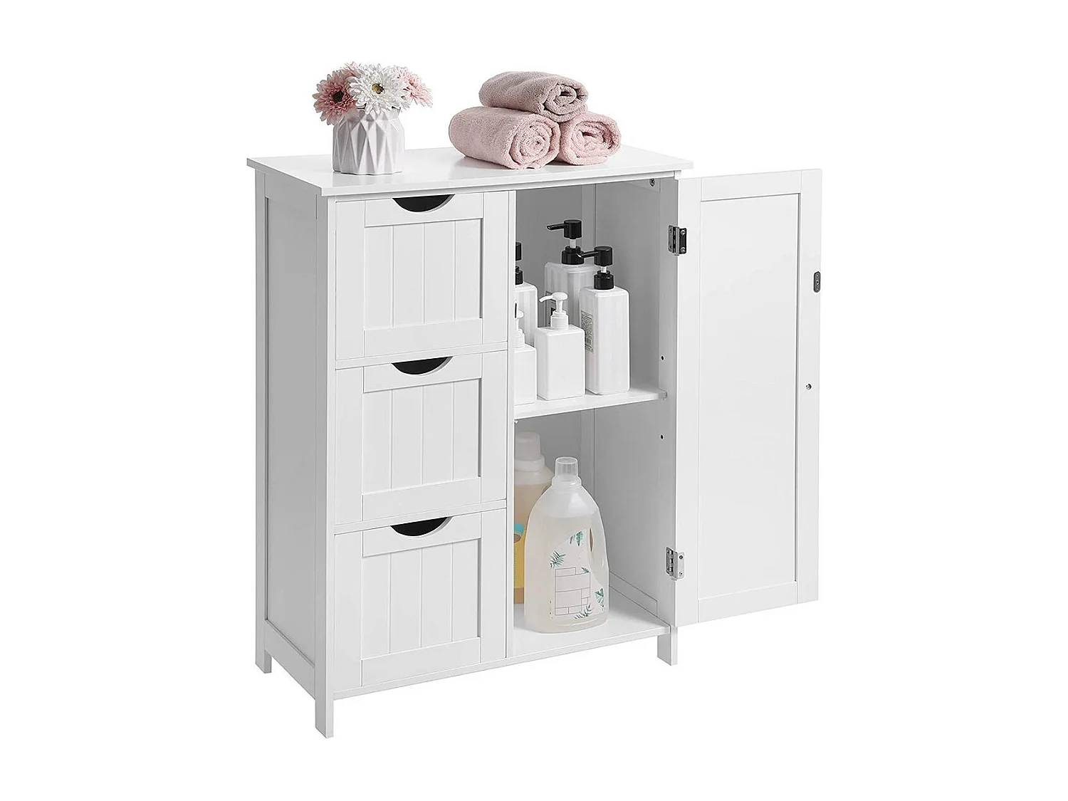 Meuble de rangement pour salle de bain trois tiroirs et une porte coloris blanc collection CLEAN