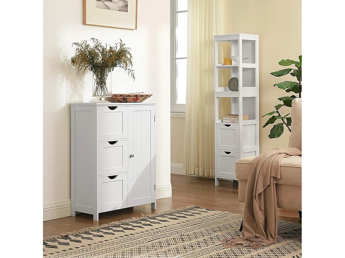 Meuble de rangement pour salle de bain trois tiroirs et une porte coloris blanc collection CLEAN