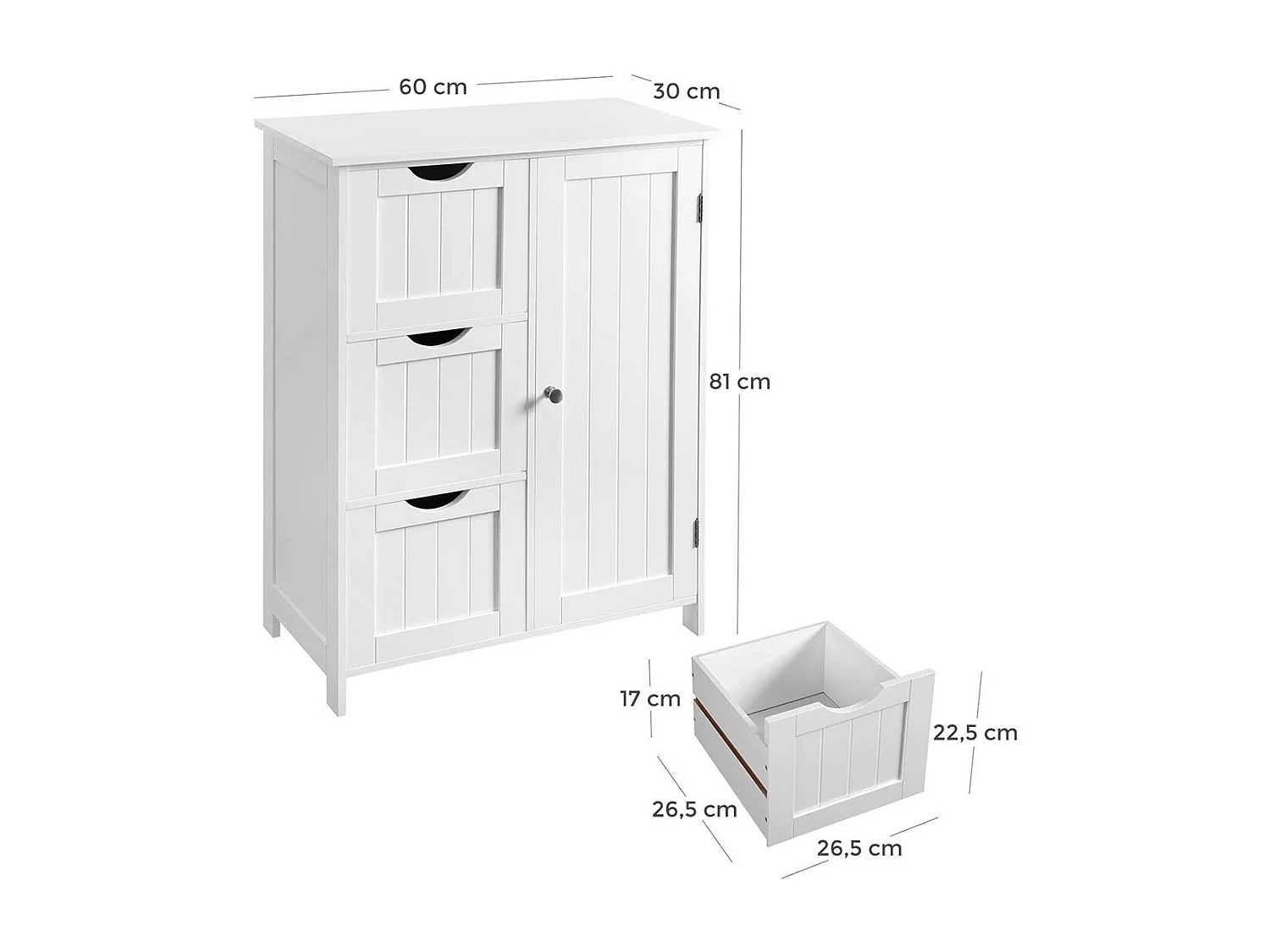 Meuble de rangement pour salle de bain trois tiroirs et une porte coloris blanc collection CLEAN