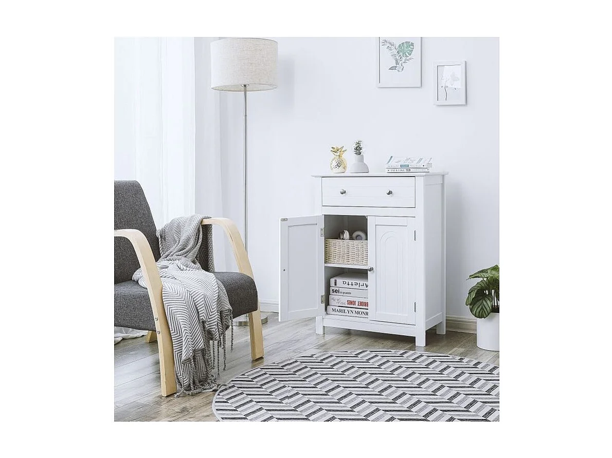 Placard de salle de bain CLEAN – 1 tiroir, 2 portes – Coloris blanc – Design fonctionnel