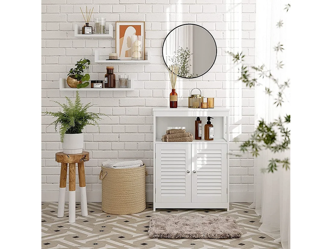 Placard deux portes style persienne et une niche pour salle de bain coloris blanc collection CLEAN