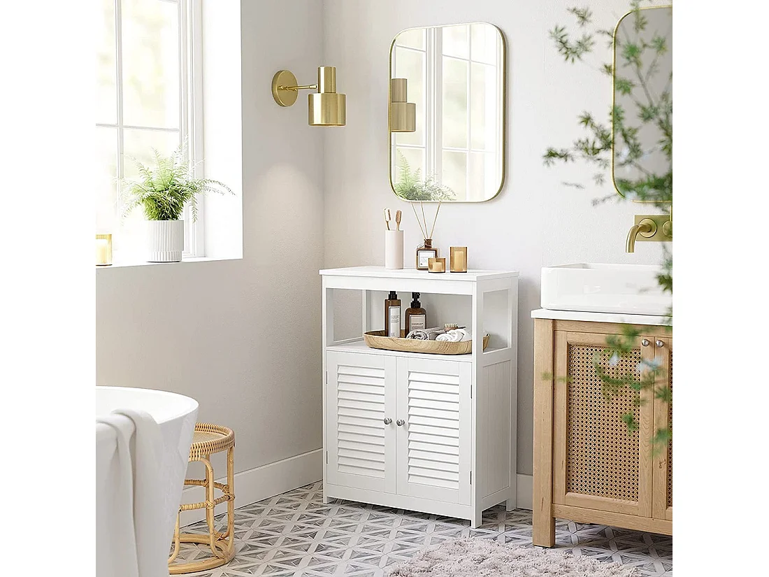Placard deux portes style persienne et une niche pour salle de bain coloris blanc collection CLEAN