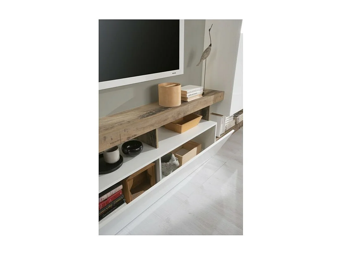 Woonkamer meubelset met opbergruimte, collectie BURA, lengte 219 cm, hoogglans wit/cadiz eiken