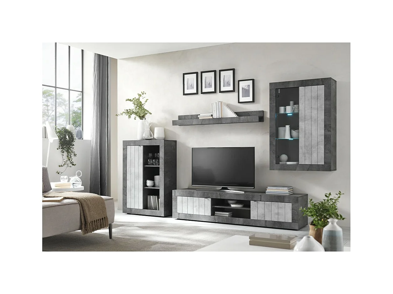 Ensemble de meubles de salon collection BURA. Coloris gris effet béton