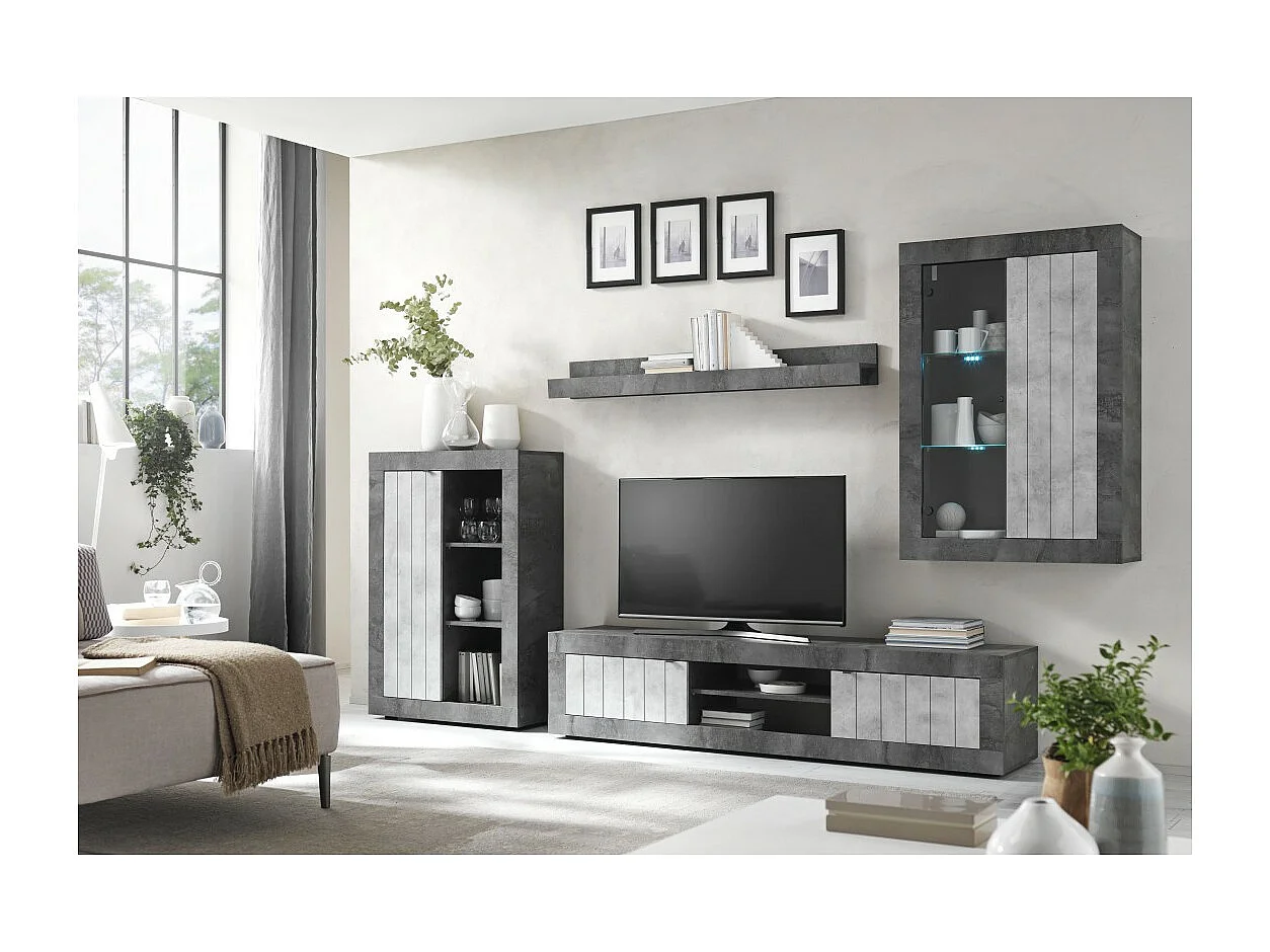 Wohnzimmermöbel-Set der Kollektion BURA. Farbe: Beton-Grau-Effekt.