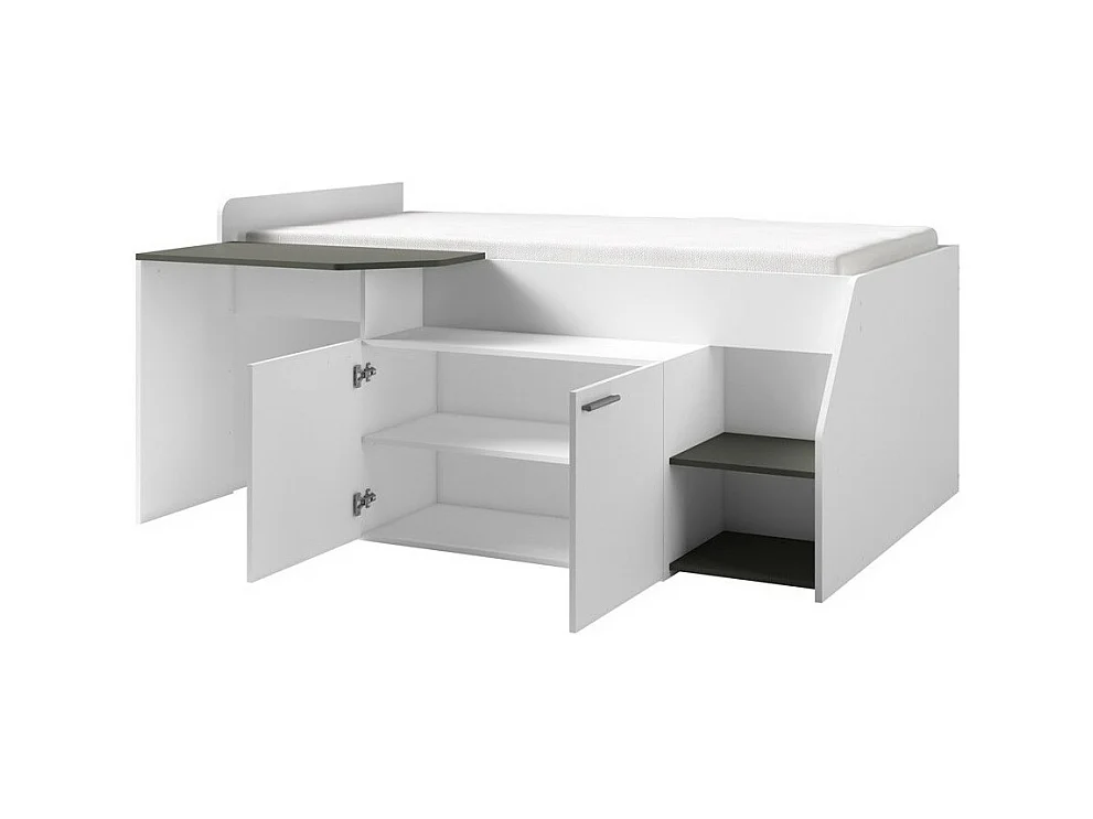 Cama combinada infantil 90x200 coleção ZOLA - Cores branco acetinado e cinza grafite