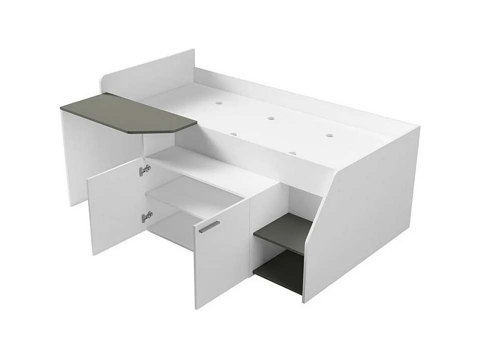 Cama combinada infantil 90x200 coleção ZOLA - Cores branco acetinado e cinza grafite
