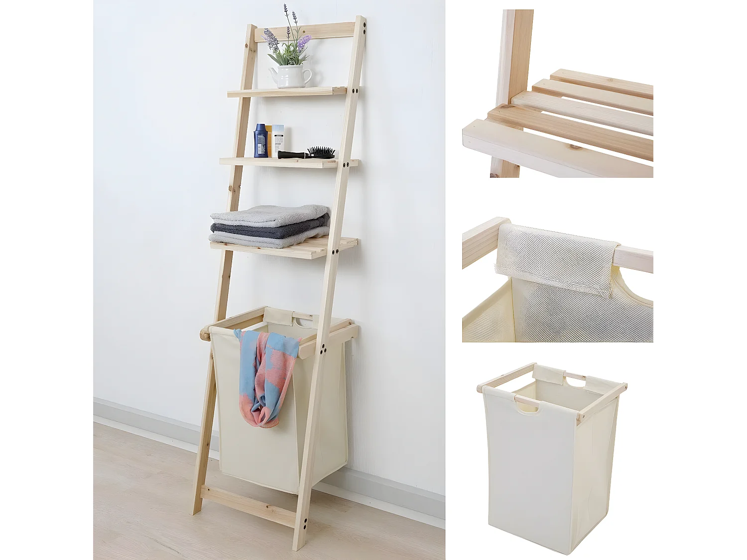 Porte serviette étagère échelle bois marron 41 x 35 x 152 cm SDB04034