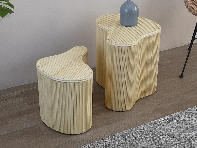 Sæt med 2 organiske sideborde med opbevaring - Rattan - L. 52 x B. 40 x H. 45 cm og L. 43.5 x B. 30 x H. 33,5 cm - Lys natur - MARSA