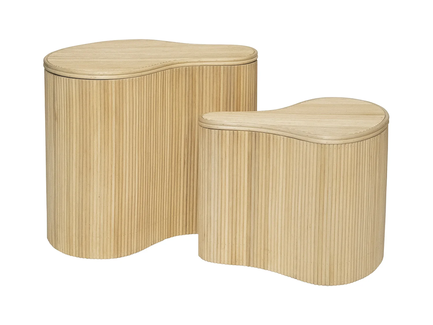 Conjunto de 2 mesas de apoio orgânicas com espaço de arrumação rotim C52 x L40 x A45 cm e C43,5 x L30 x A33,5 cm natural claro - MARSA
