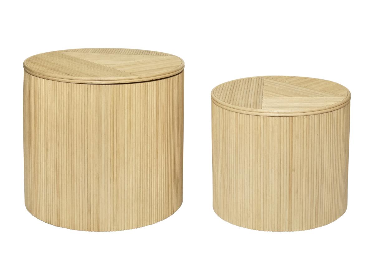 Beistelltische rund 2er-Set mit Stauraum - Rattan - 50 x 46 cm & 39,5 x 36 günstig online kaufen