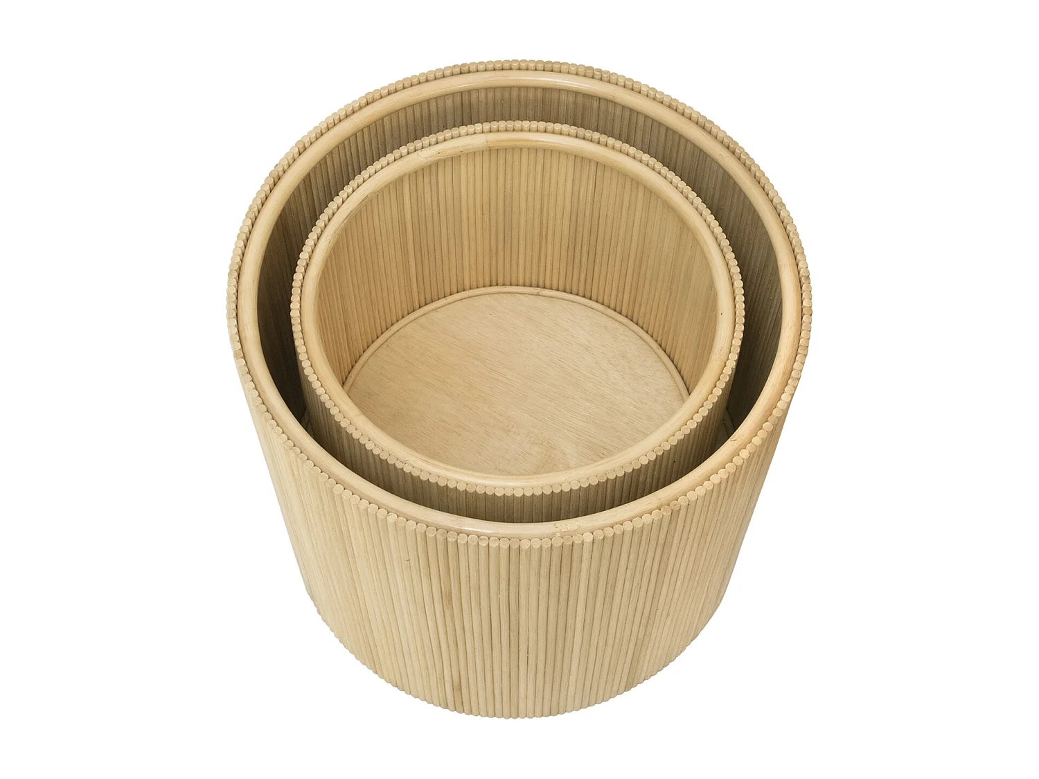 Tavolino supplementare tondo vani D.50xH.46cm e D.39,5xH.36cm Giunco Naturale chiaro - Lotto di 2 - GABES