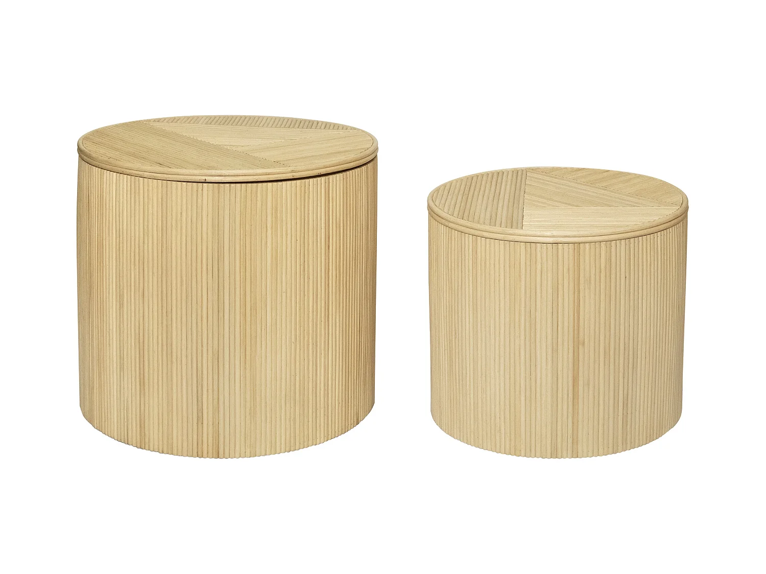 Set de 2 mesas auxiliares redondas con compartimento de almacenamiento - Ratán - D. 50 x Alt. 46 cm y D. 39.5 x Alt. 36 cm - Natural claro - GABES