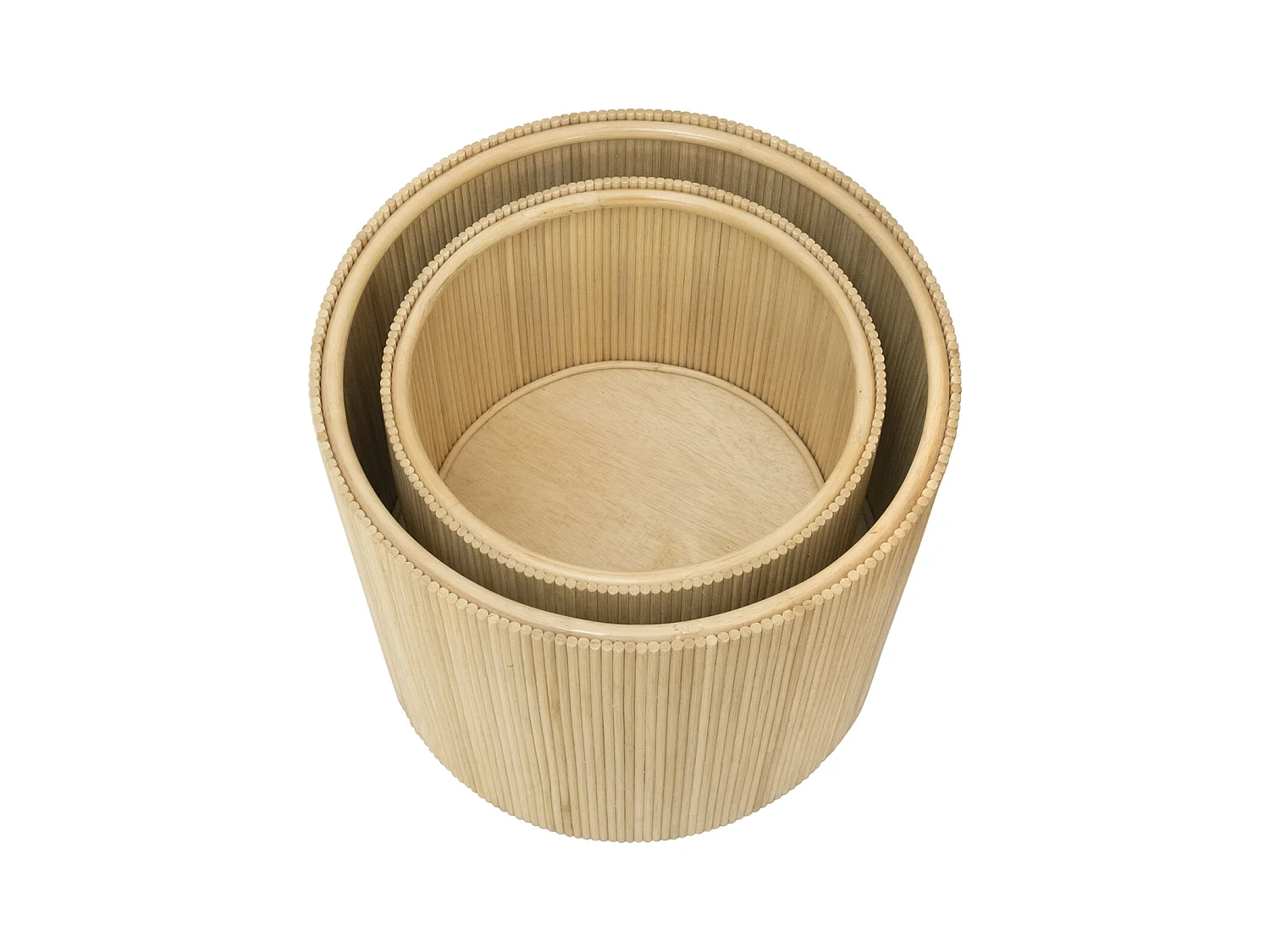Set de 2 mesas auxiliares redondas con compartimento de almacenamiento - Ratán - D. 50 x Alt. 46 cm y D. 39.5 x Alt. 36 cm - Natural claro - GABES