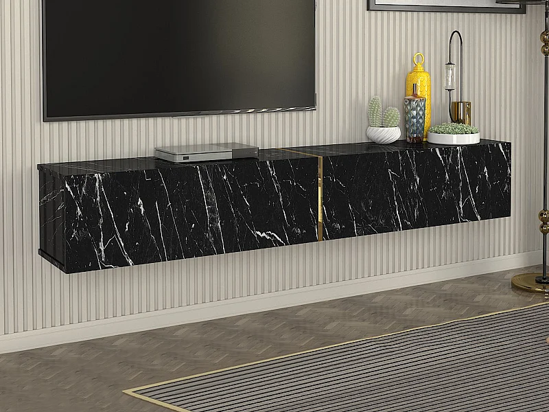 TV-Hängemöbel mit 2 Türen - Marmor-Optik Schwarz - DINOMA