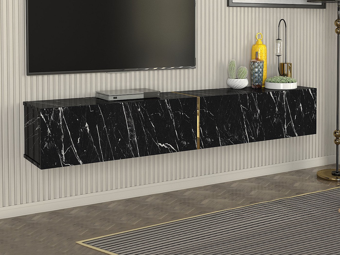 Mobile TV Sospeso Selsey | 200cm Grigio Beige | Con 2 Ante E 2 Cassetti | Per Soggiorno - Foto 7