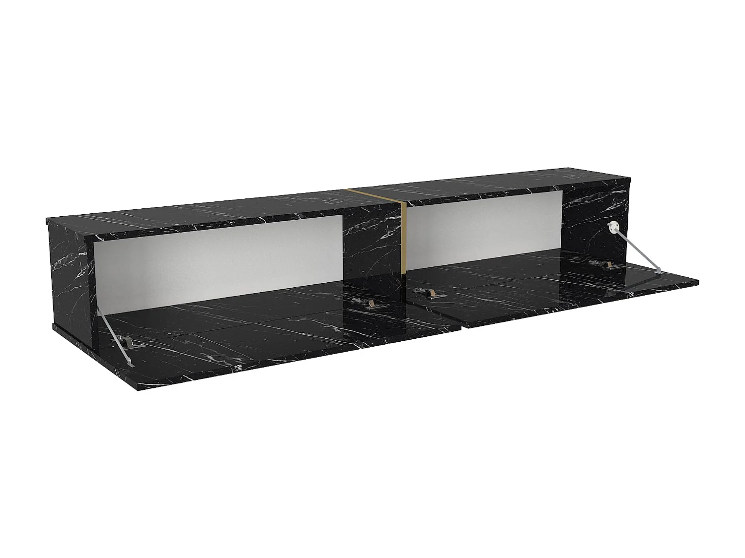 Meuble TV suspendu avec 2 portes - Effet marbre noir - DINOMA