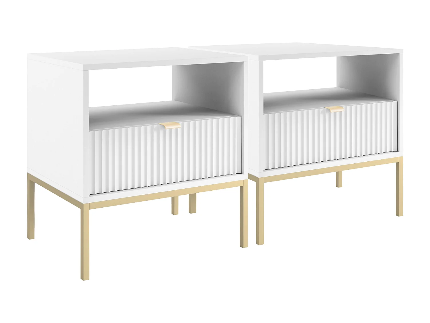 Lot de 2 tables de chevet 1 tiroir et 1 niche - Blanc et doré - LIOUBA de Pascal Morabito
