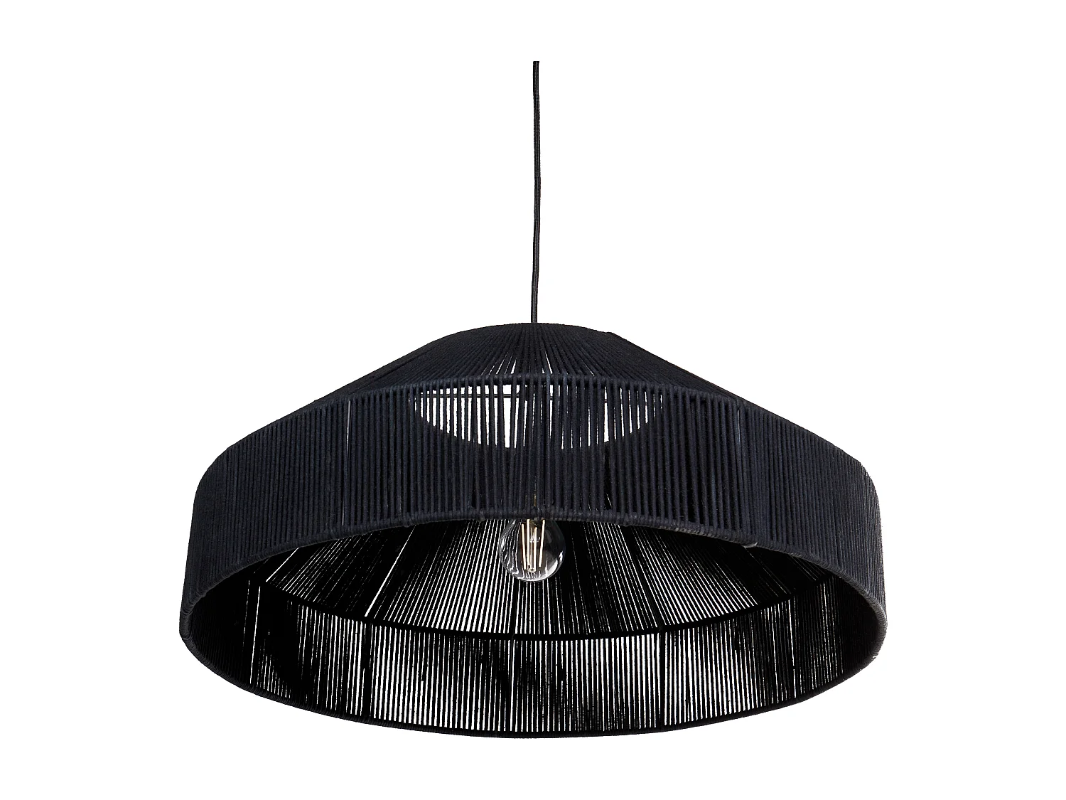 Hängeleuchte aus Baumwollseil Kuppelschirm Handgefertigt Natur Japandi Stil Schwarz Iguamo