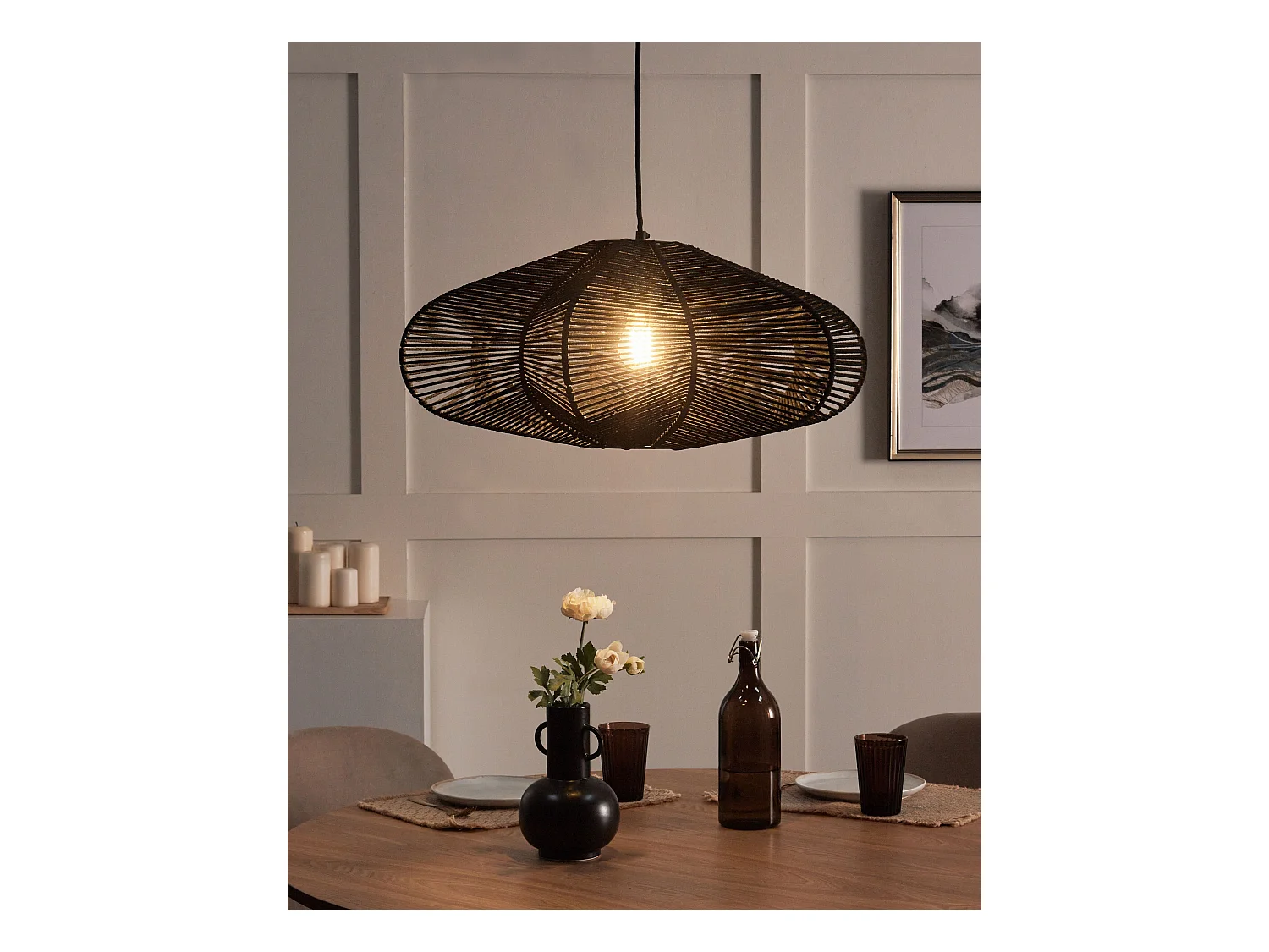 Hanglamp YABACO Katoen Zwart