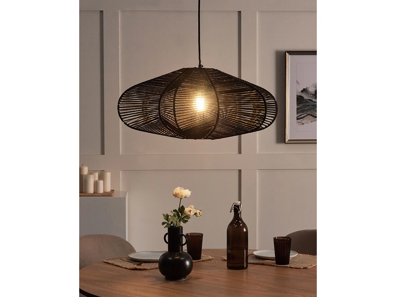 Lampe suspension YABACO Coton Noir