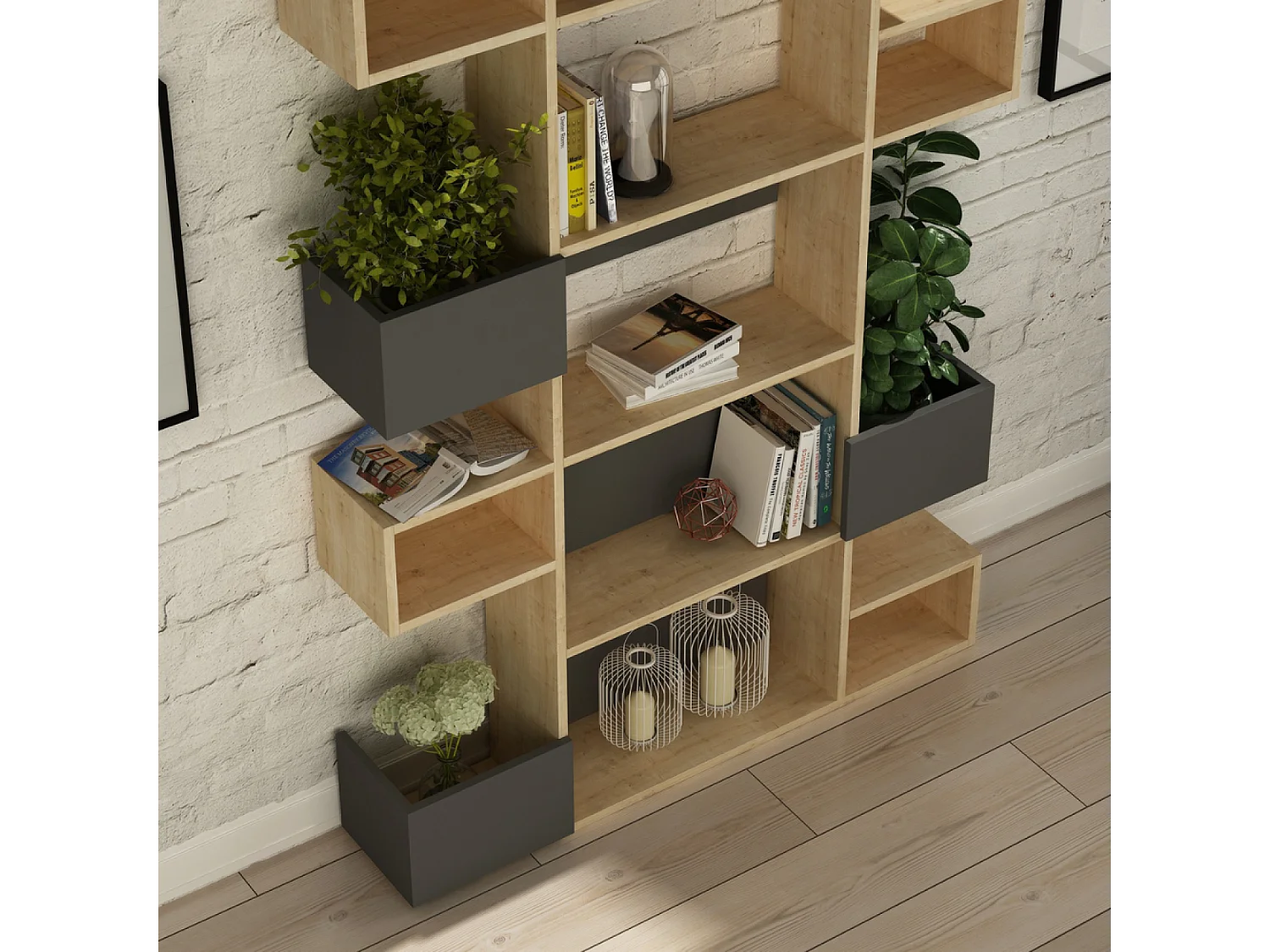 Bibliothèque bois et anthracite ELIO