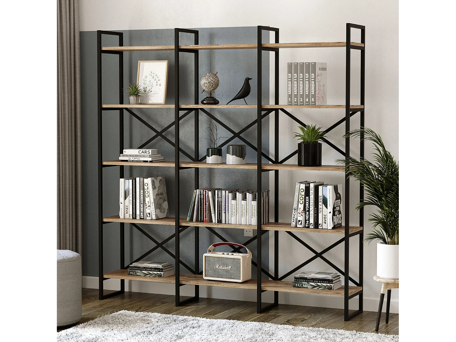 Bibliothèque style industriel bois et métal TOMI