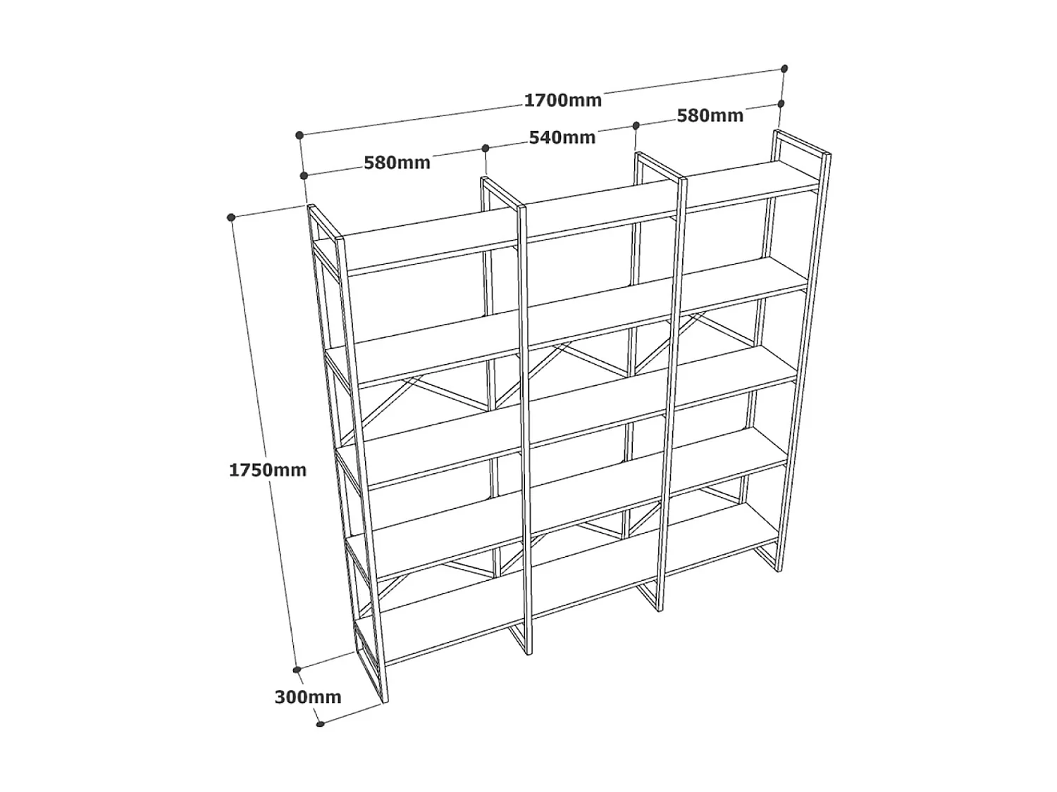 Bibliothèque style industriel bois et métal TOMI