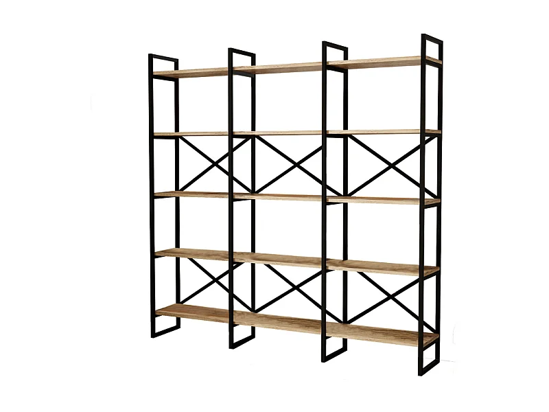 Bibliothèque style industriel bois et métal TOMI