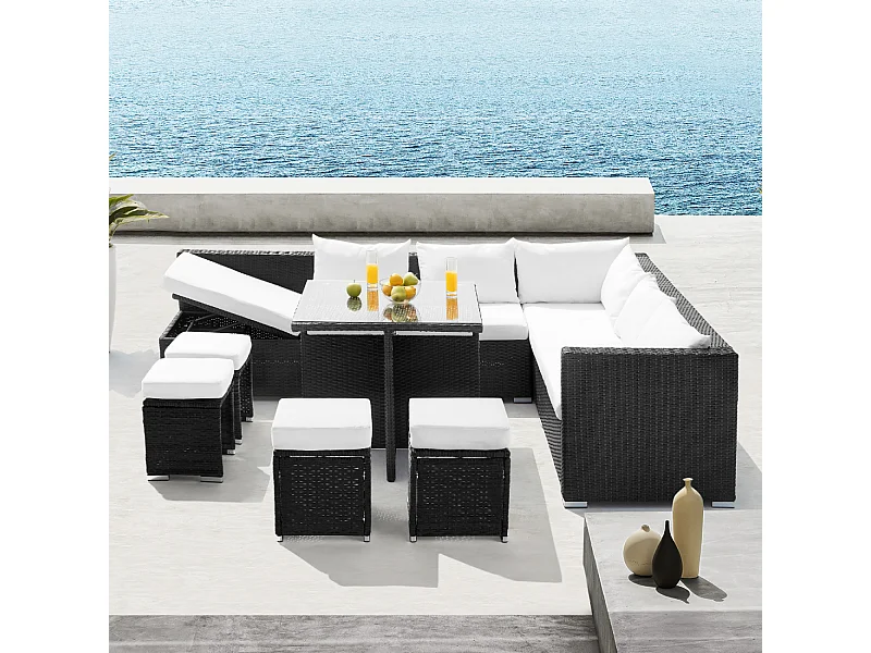 Gartenmöbel-Set aus schwarzem Rattan SAMOA für 10 Personen - Bequem, gesellig und elegant
