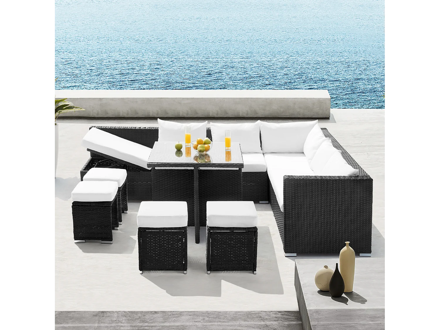 Set da giardino in rattan intrecciato nero da 10 posti SAMOA