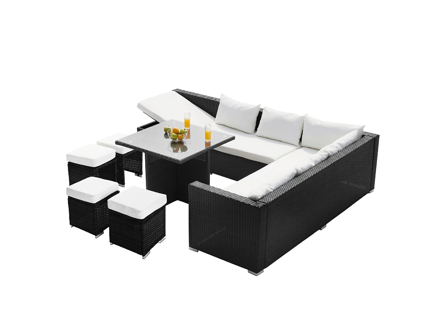 Conjunto de muebles empotrados de jardín de 10 plazas de resina tejida negra  SAMOA